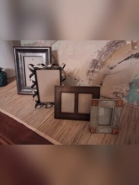 Set of Decorative Mixed-Metal Photo Frames - Bronze, Silver, and Aged Gray